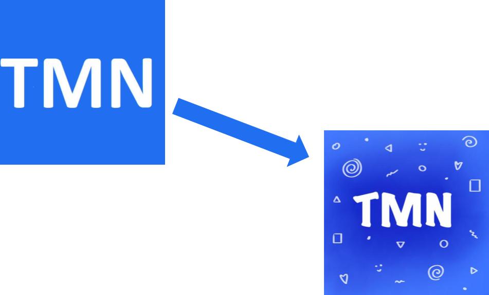 The original TMN logo and an arrow connecting it to the more modern one